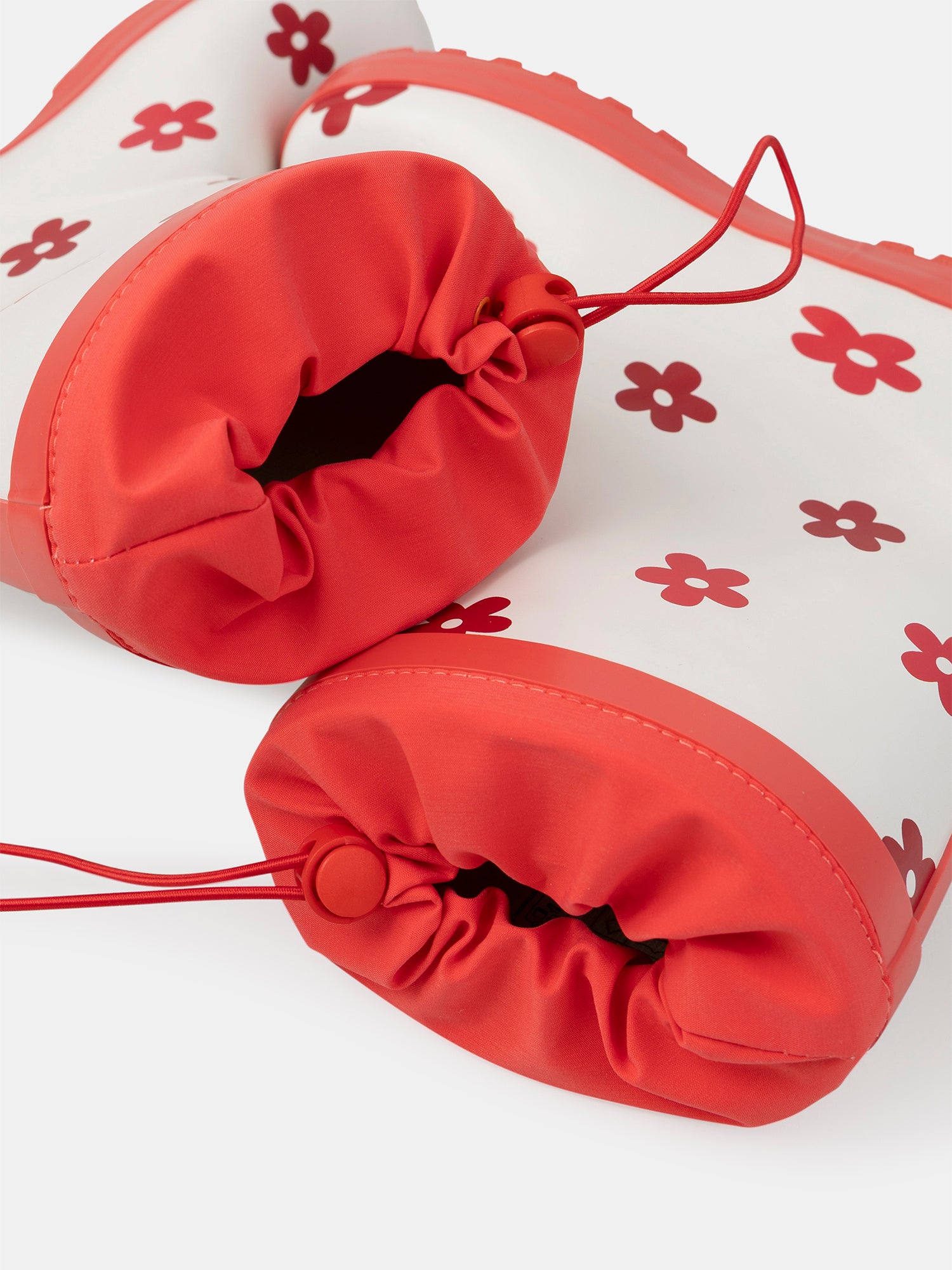 Weiße und rote Gummistiefel mit Blumendruck für Mädchen