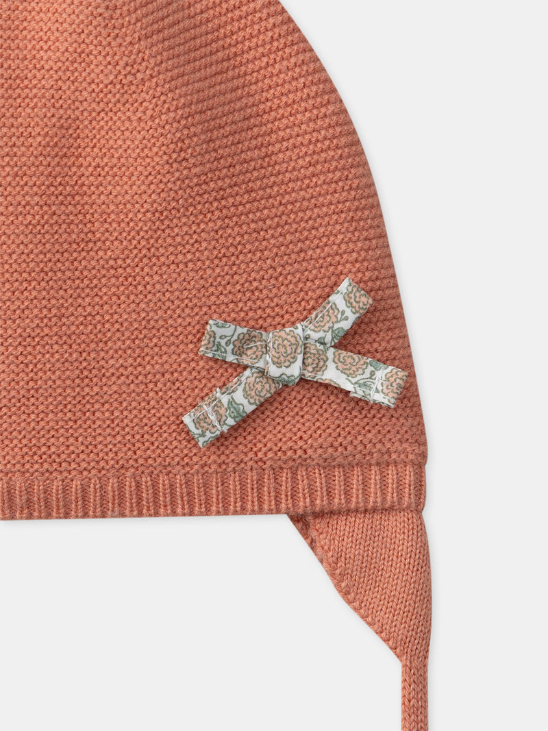 Bonnet rose en tricot à nœud Naissance Fille