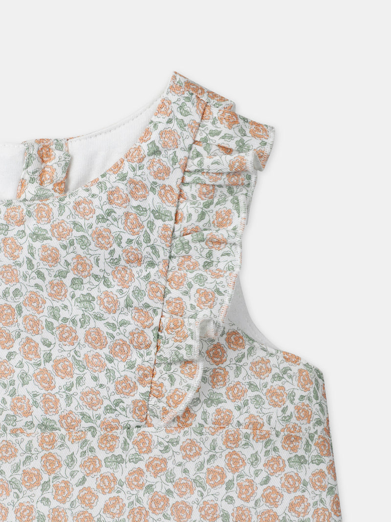 Ensemble combinaison imprimé fleuri + body + bandeau Naissance Fille