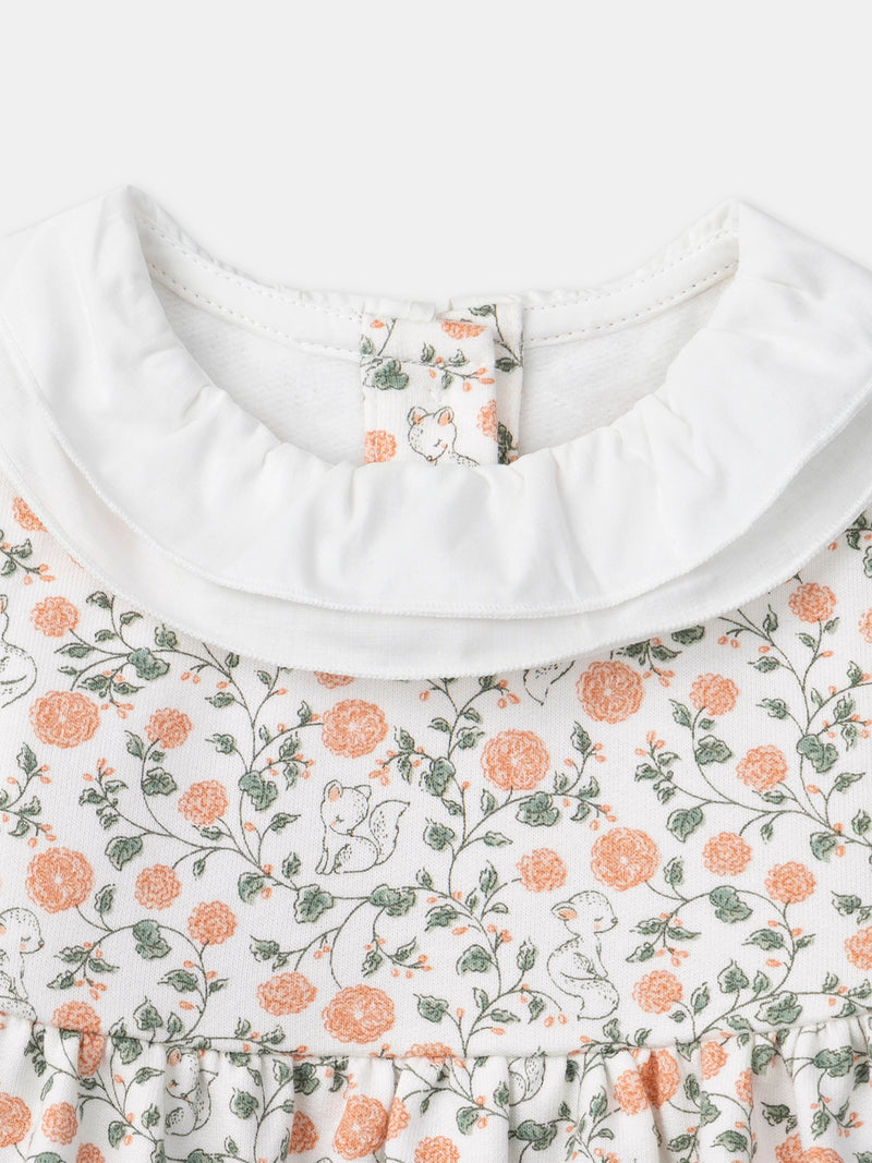 Ensemble robe imprimé fleuri + gilet + collant Naissance Fille