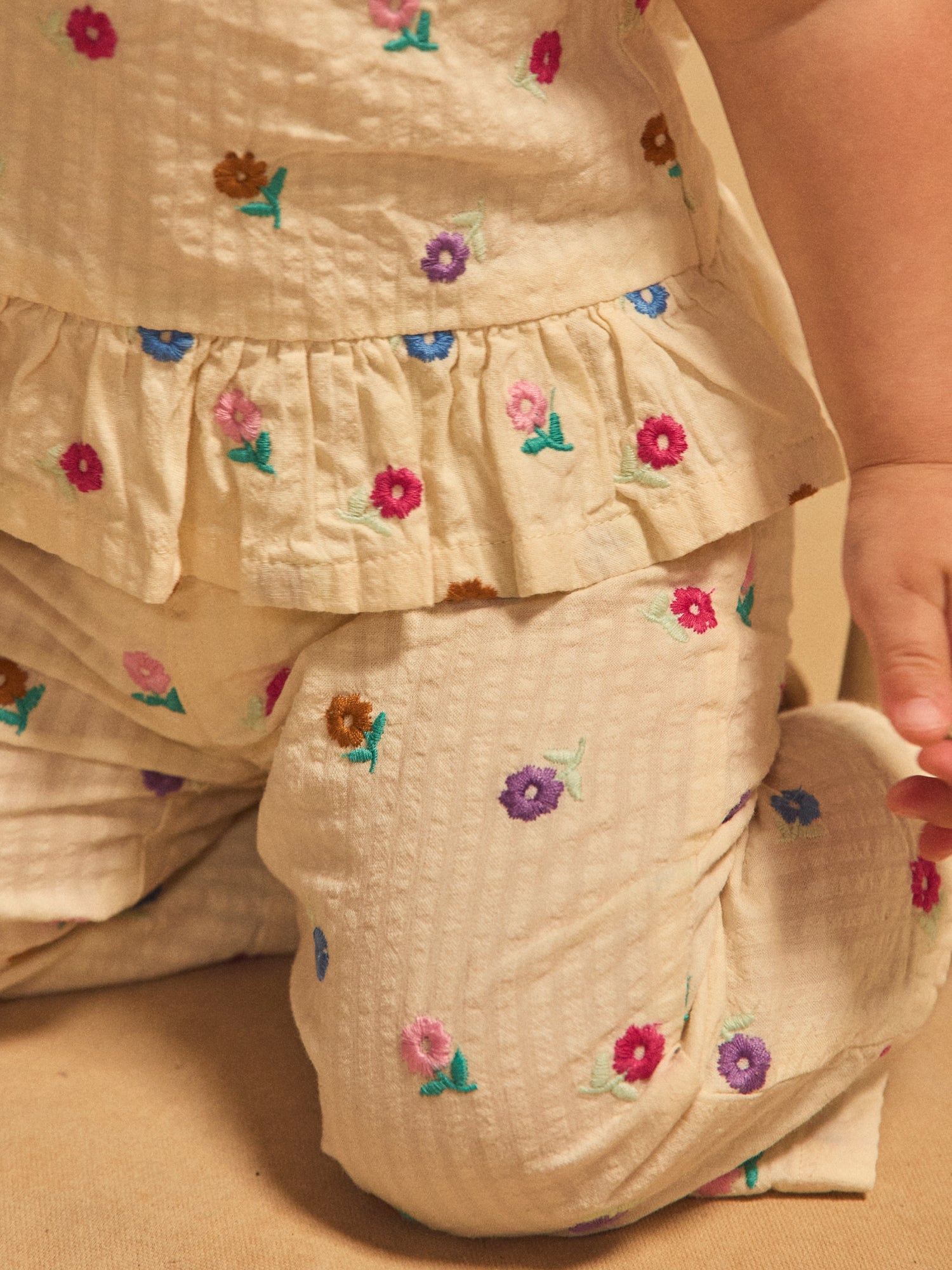 Pantalon écru à broderies fleurs Bébé Fille