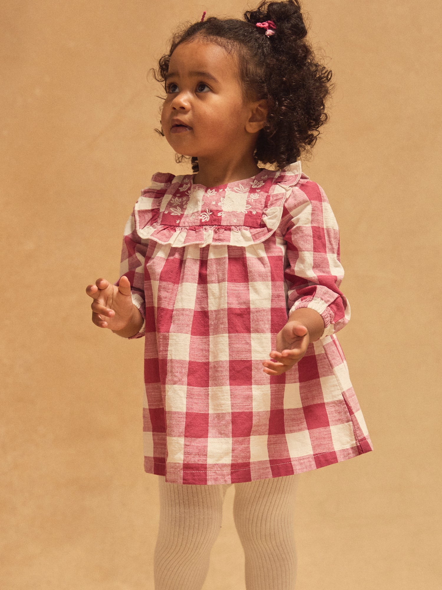 Weiß-rosa kariertes Kleid mit Volants Baby Mädchen