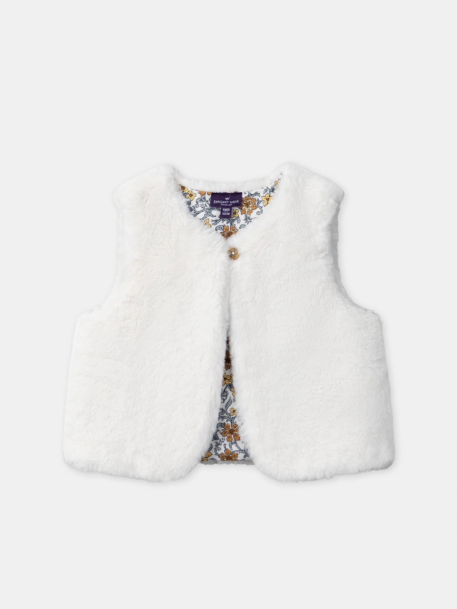 Gilet réversible blanc en fourrure ou imprimé fleuri Bébé Fille