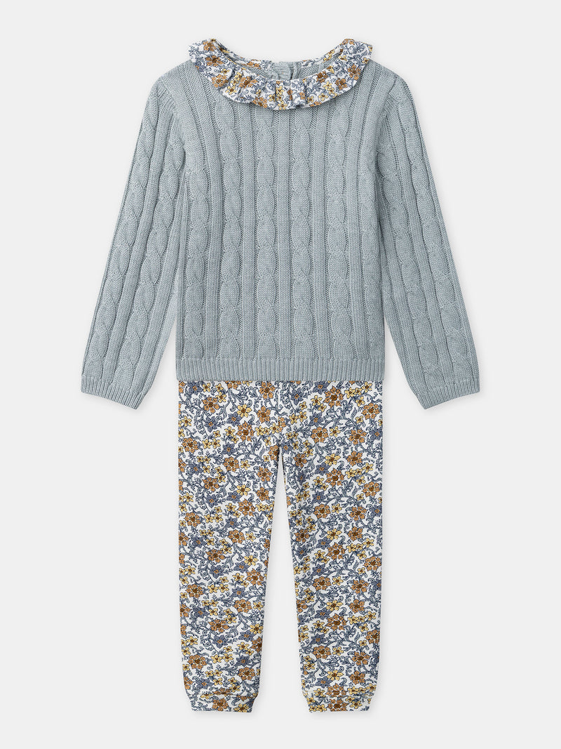 Dunkelblaues Oberteil und gedruckte Blumenleggings für Mädchen