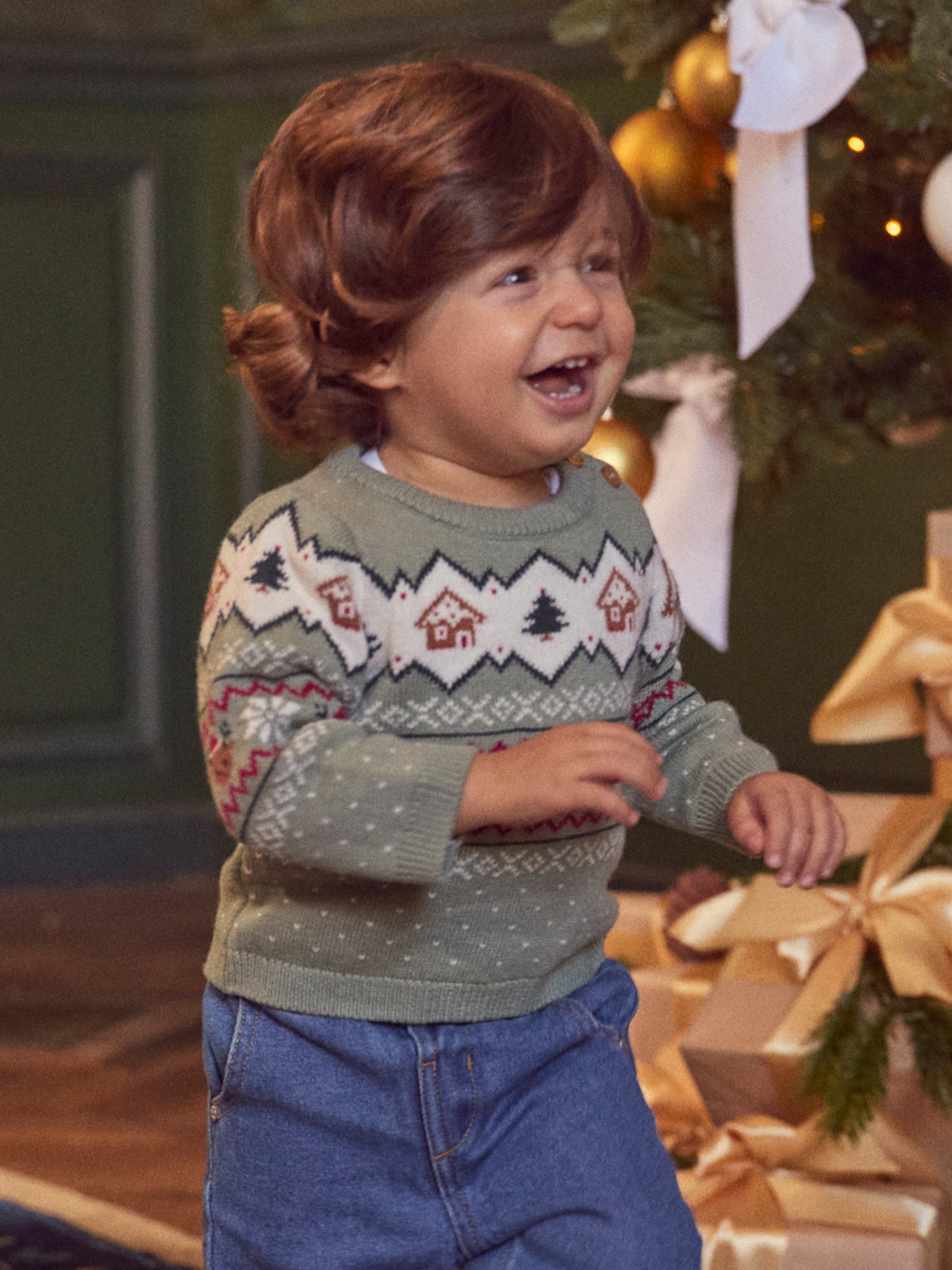 Weihnachtspulli in Salbeigrün Unisex für Babys