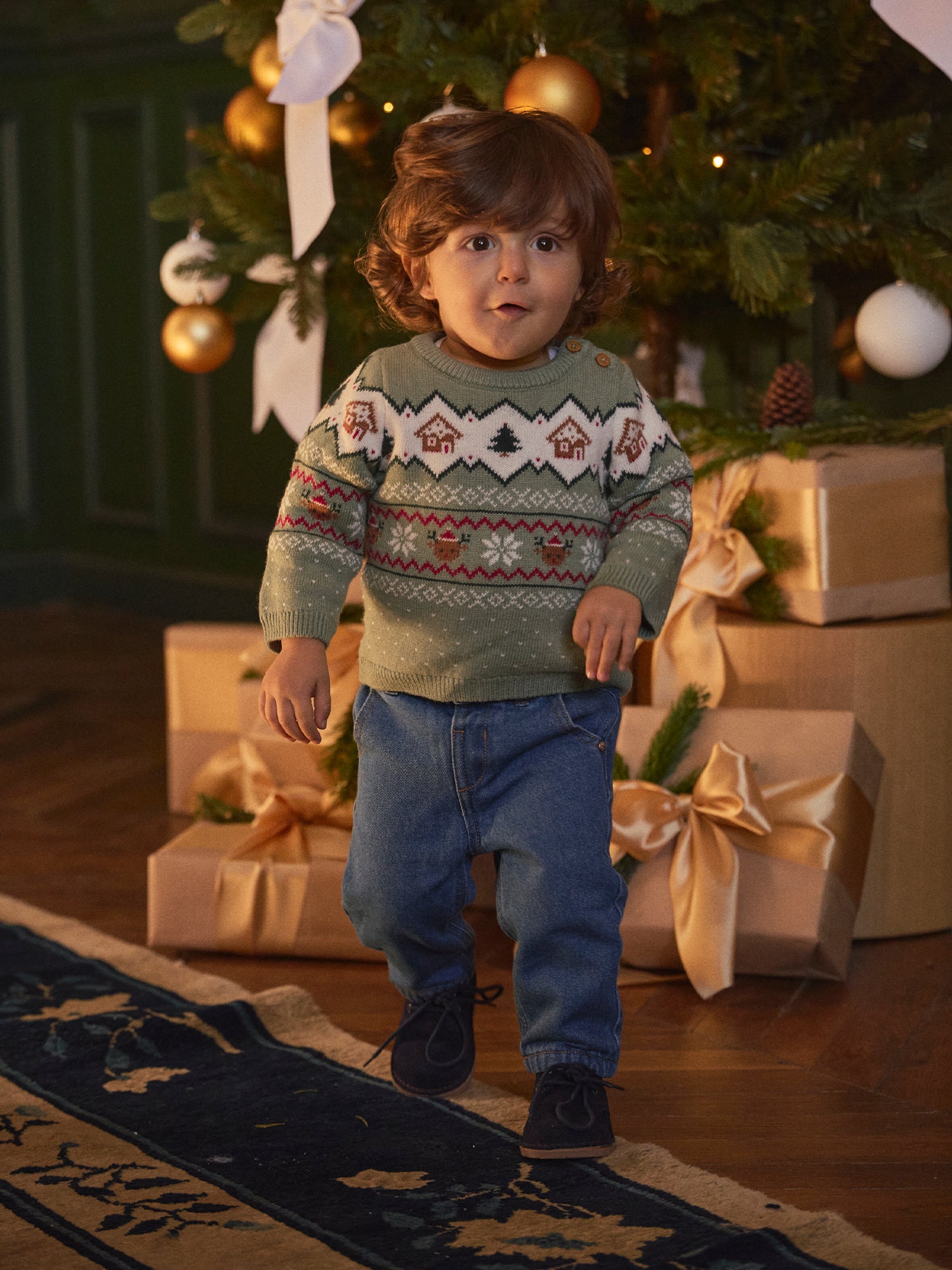 Weihnachtspulli in Salbeigrün Unisex für Babys