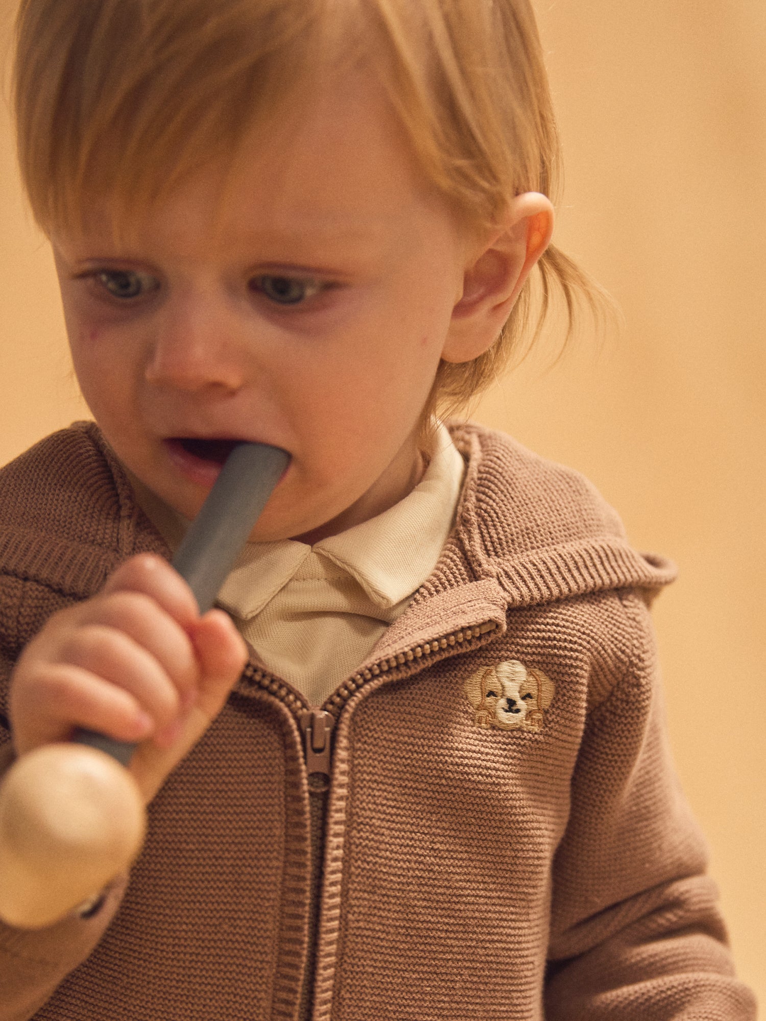 Brauner Strickjacke mit Kapuze für Baby-Junge