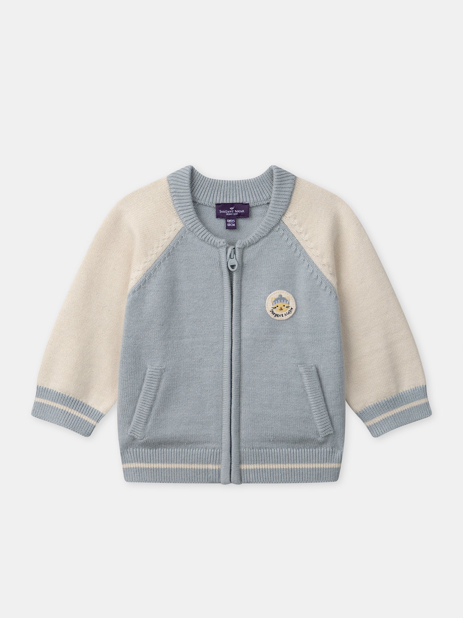 Gilet zippé bleu grisé et écru Bébé Garçon
