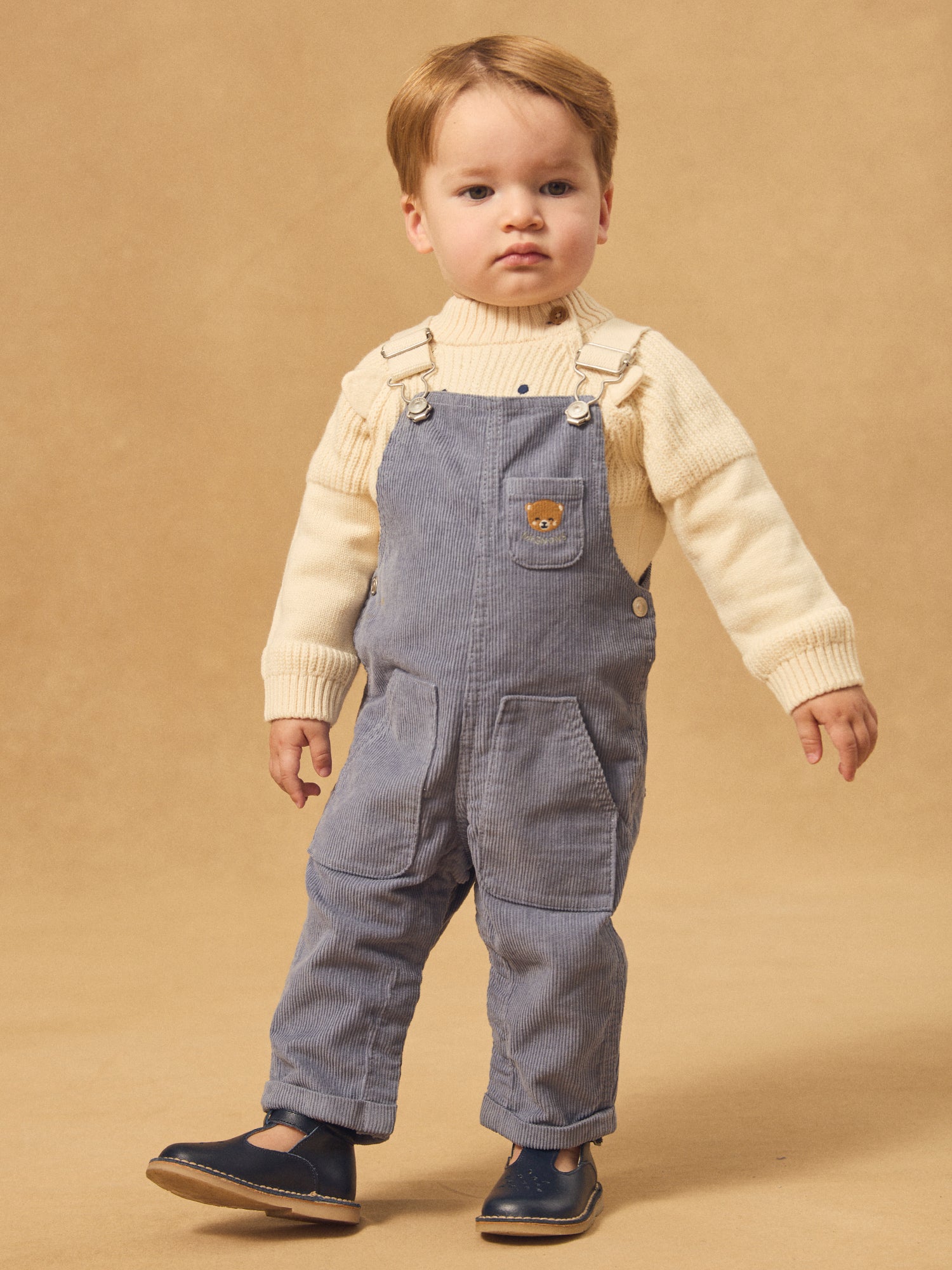 Grau-blaue Latzhose aus Samt für Jungen