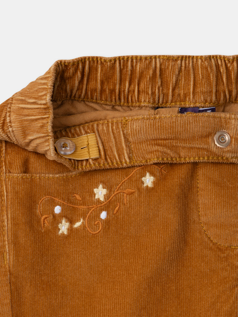 Braune Samt-Hosen mit Blumenstickereien für Mädchen