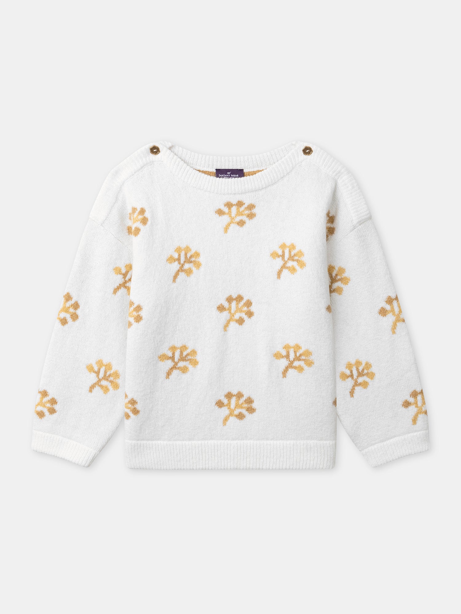 Pull blanc à motif fleurs jaunes Fille