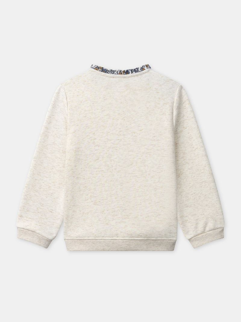 "Ecru Sweatshirt mit ""Jolie Fleur"" Stickerei für Mädchen"