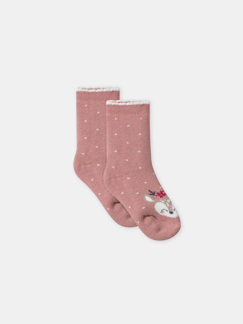 Rosa Socken mit Rehkopf für Mädchen