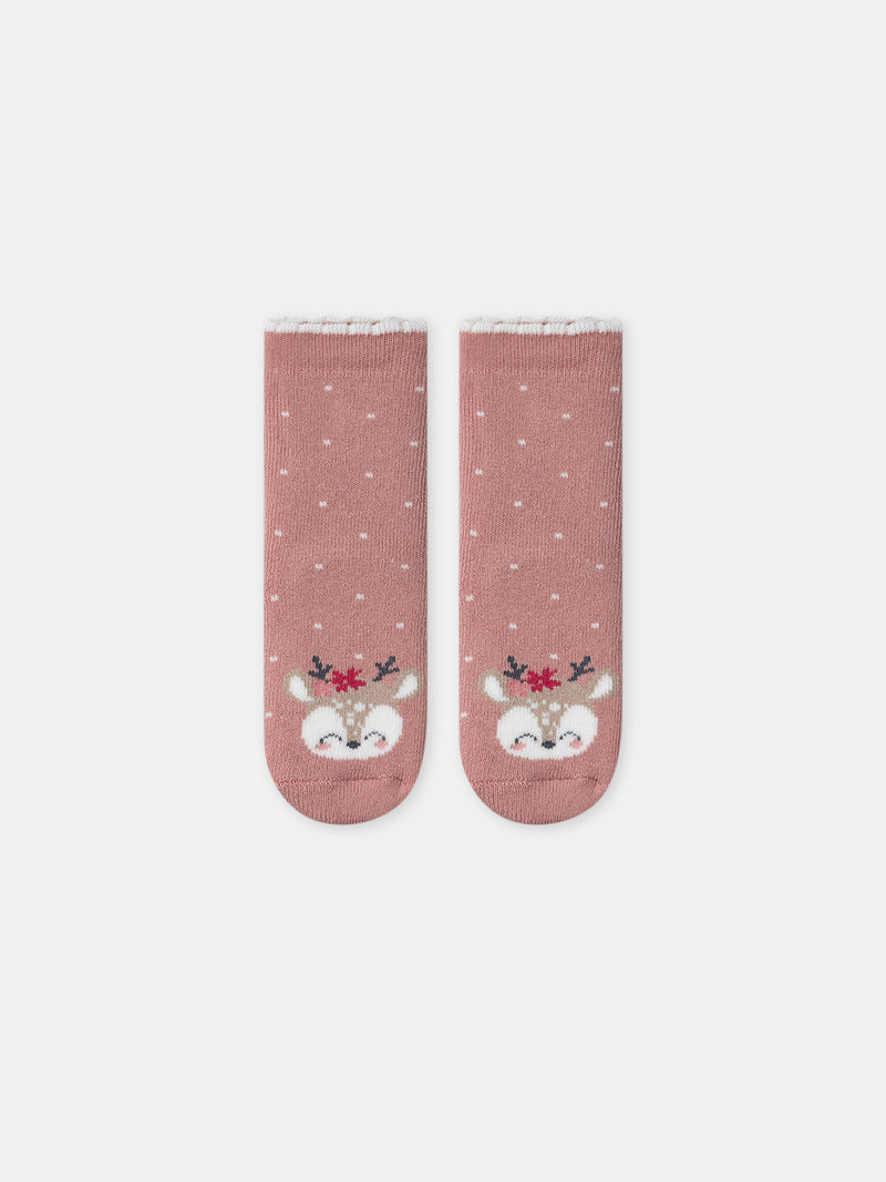 Rosa Socken mit Rehkopf für Mädchen