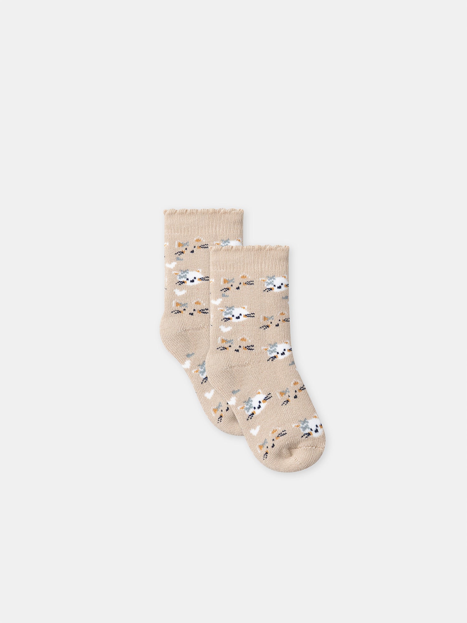 Beige Socken mit Katzengesicht-Motiv BABY MÄDCHEN