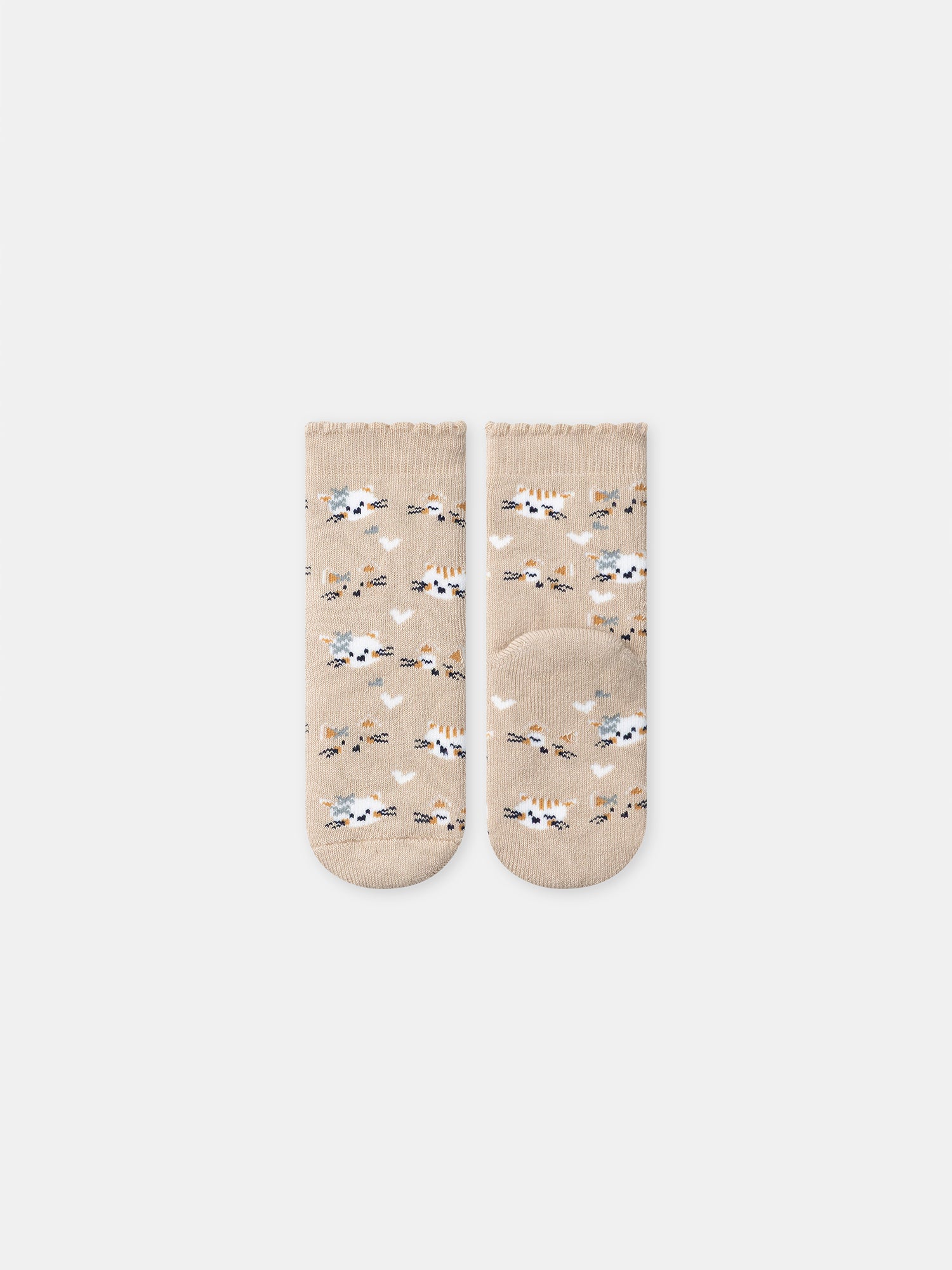 Beige Socken mit Katzengesichtern für Mädchen