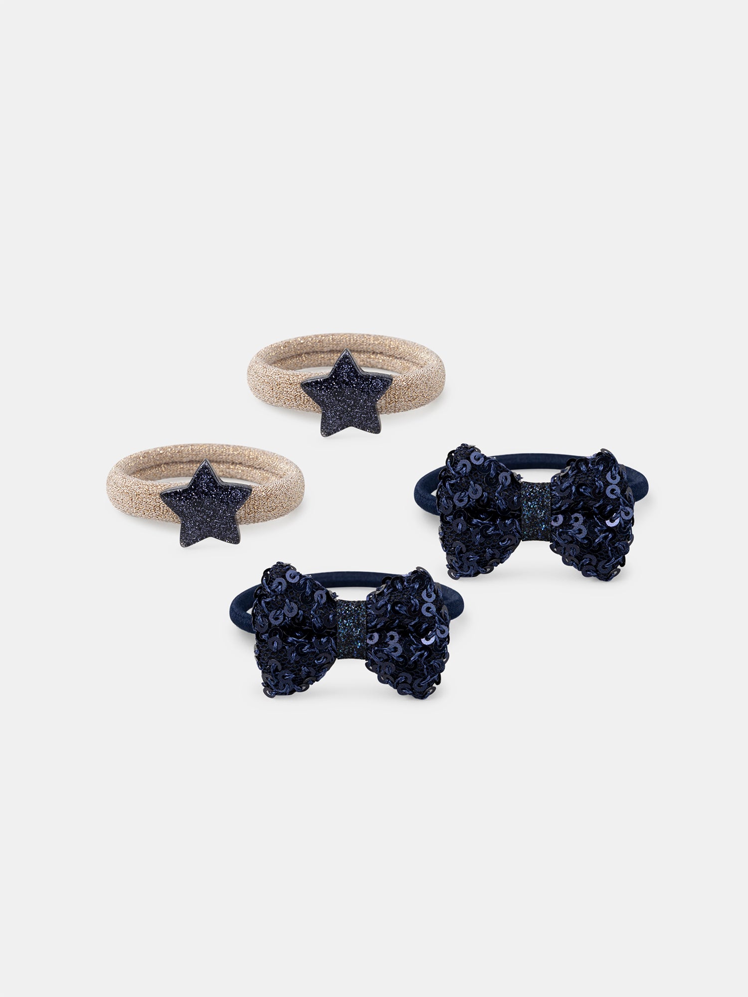 4 blaue elastische Bänder mit Knoten und Sternen für Mädchen