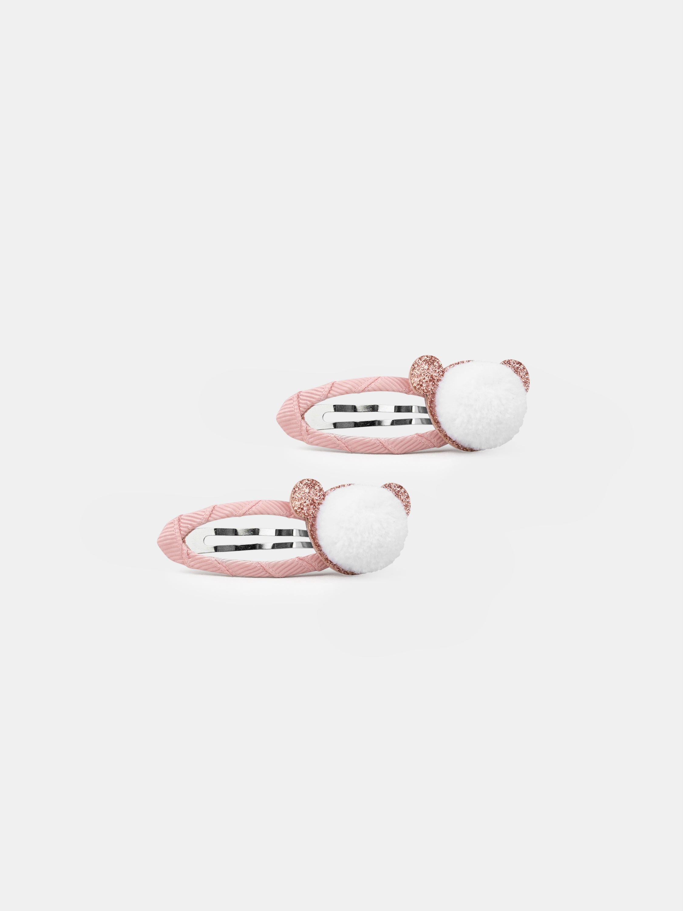 2 rosa Pompon Clips Bär für Mädchen