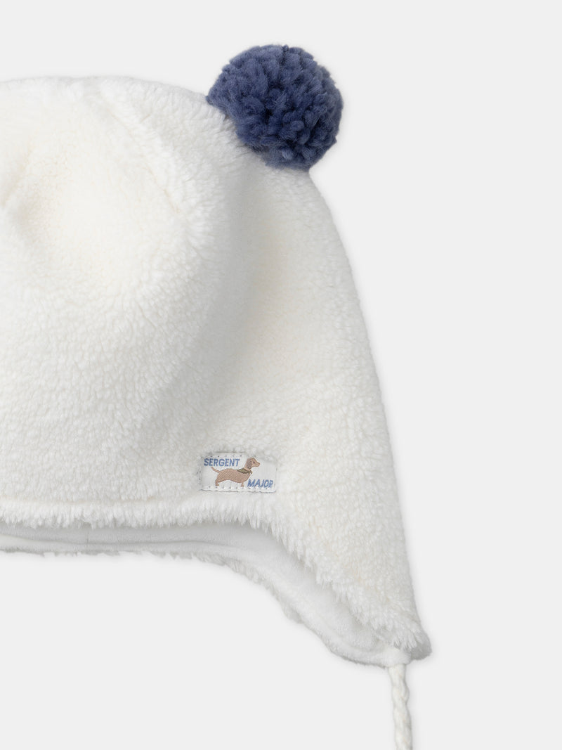 Bonnet cache oreille blanc à pompom Fille