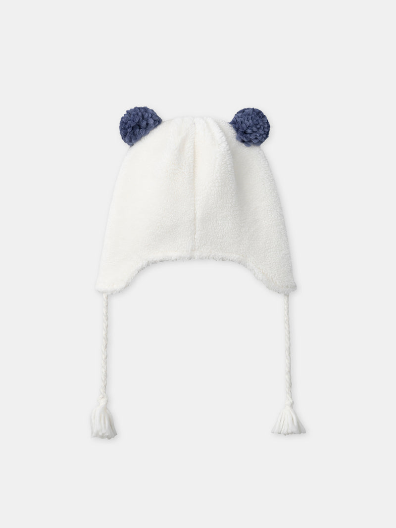 Bonnet cache oreille blanc à pompom Fille