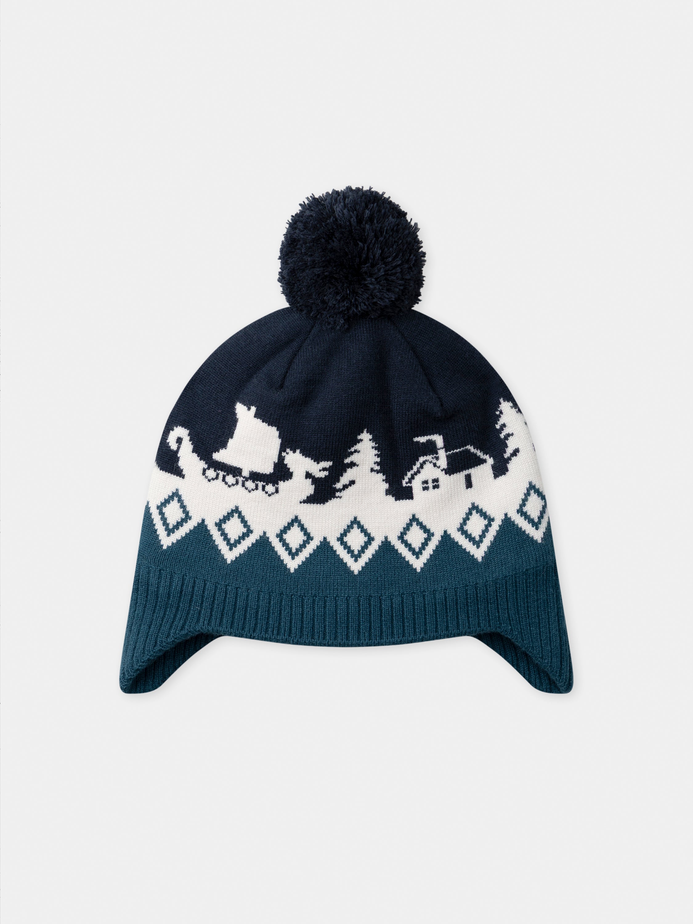Jungenpomponmütze mit Jacquard-Muster