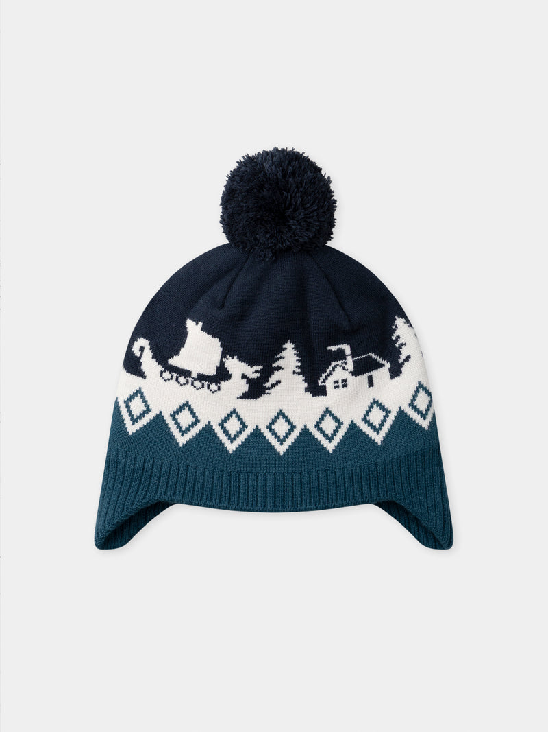 Jungenpomponmütze mit Jacquard-Muster