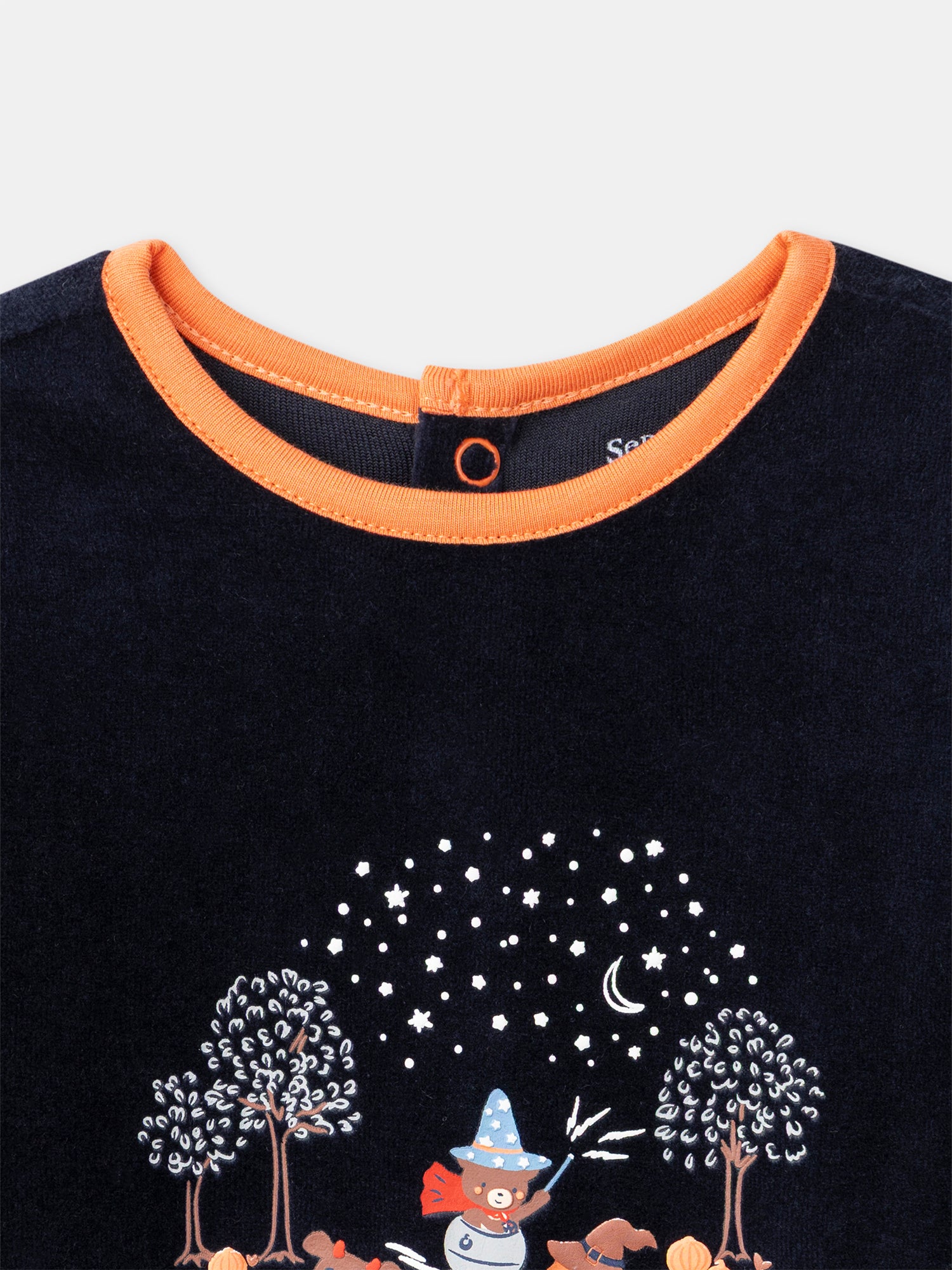 Marineblauer Velours-Schlafanzug + Kürbis-Mütze für Jungen