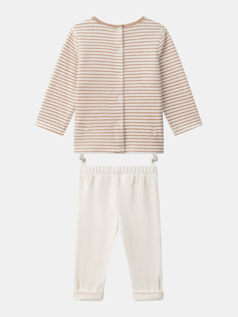 Pyjama écru à rayures et lapin Bébé Garçon