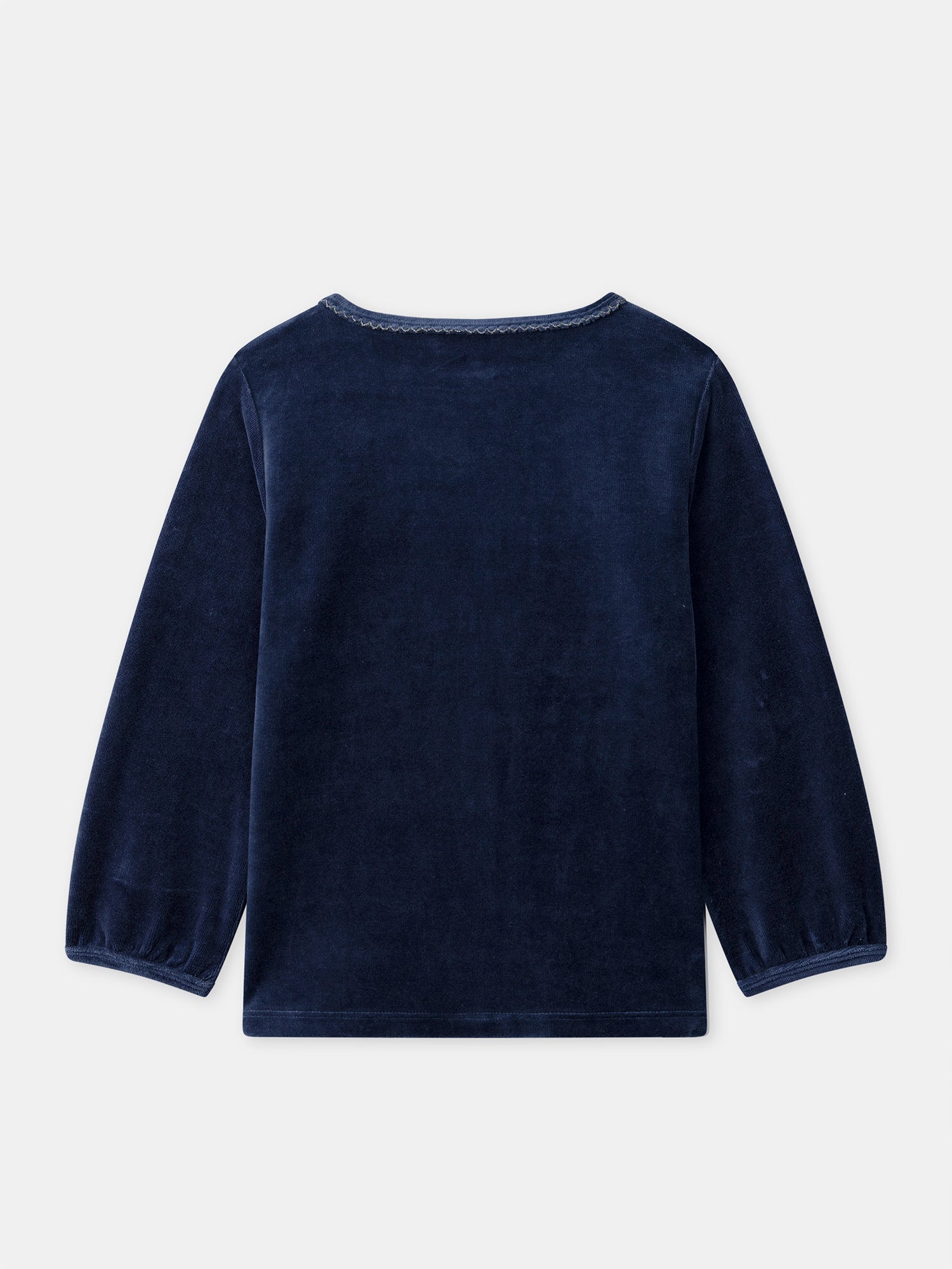 Nachtblauer Samt-Pyjama mit Eiffel-Turm-Print für Mädchen