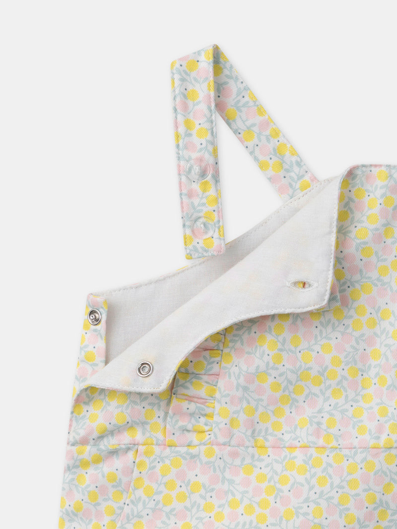 Ensemble combinaison fleuri + body écru + chaussettes à ruban Naissance Fille