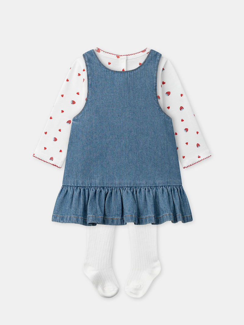 Set T-Shirt + Latzkleid + Strumpfhose für Mädchen