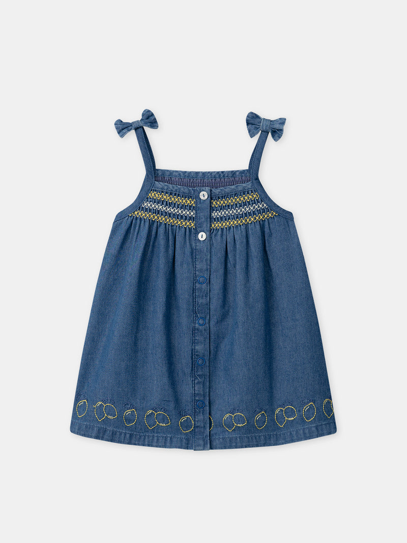 Denim-Kleid mit Zitronen-Stickereien für Baby-Mädchen