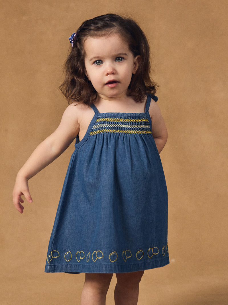 Denim-Kleid mit Zitronen-Stickereien für Baby-Mädchen