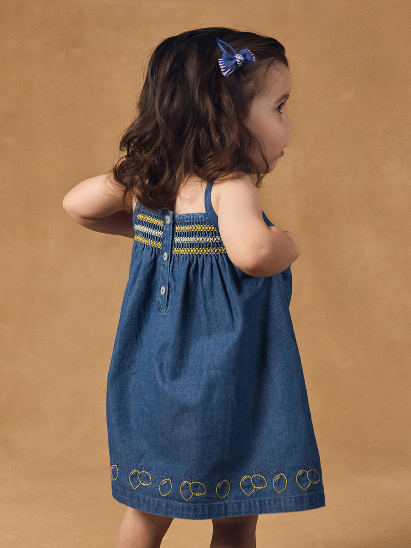 Denim-Kleid mit Zitronen-Stickereien für Baby-Mädchen
