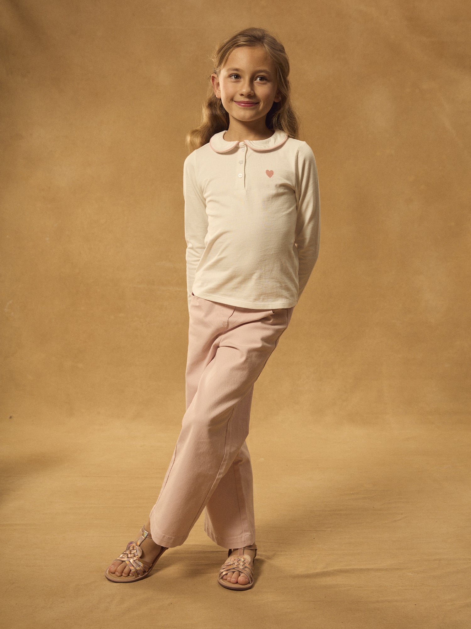 Ecru Langarm-T-Shirt Mädchen