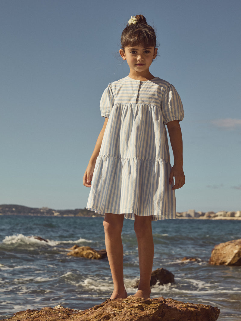 Gestreiftes blaues Kleid für Mädchen