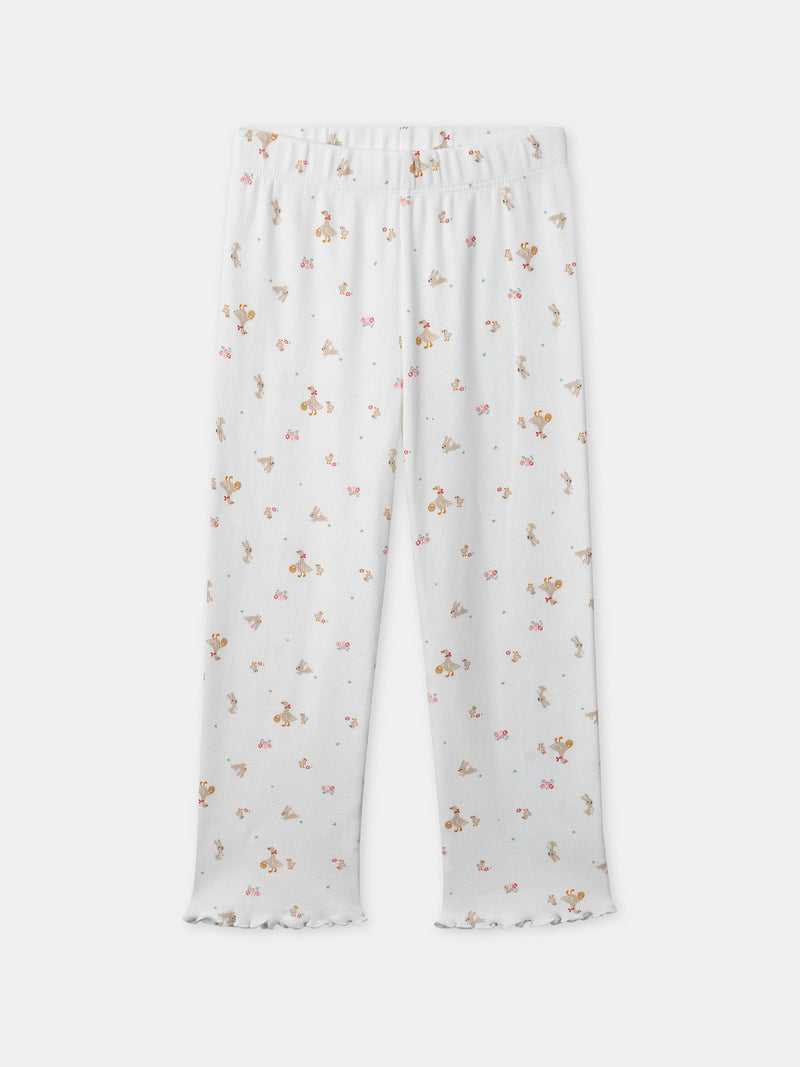Ecru-Pyjama mit Gänse-Stickereien für Mädchen