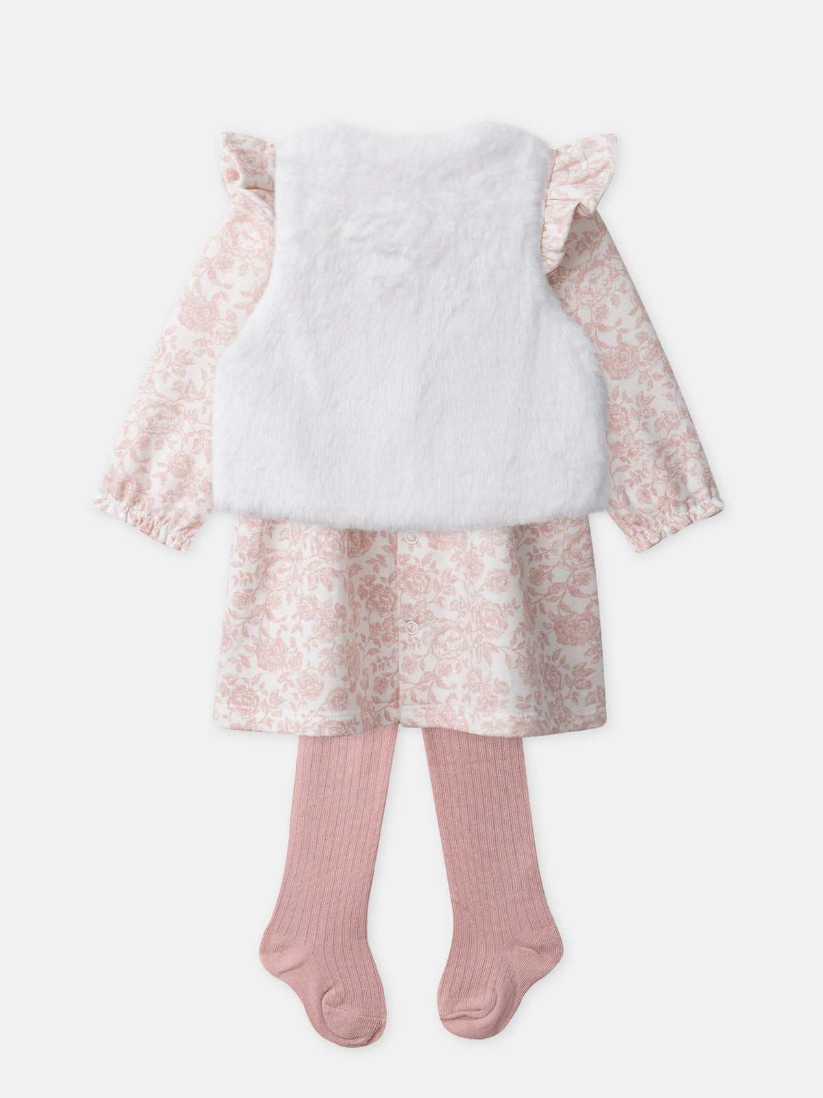 Ensemble robe + gilet + collants Naissance Fille