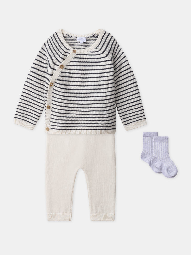Strickset mit Pullunder + Hose + Socken für Neugeborene unisex