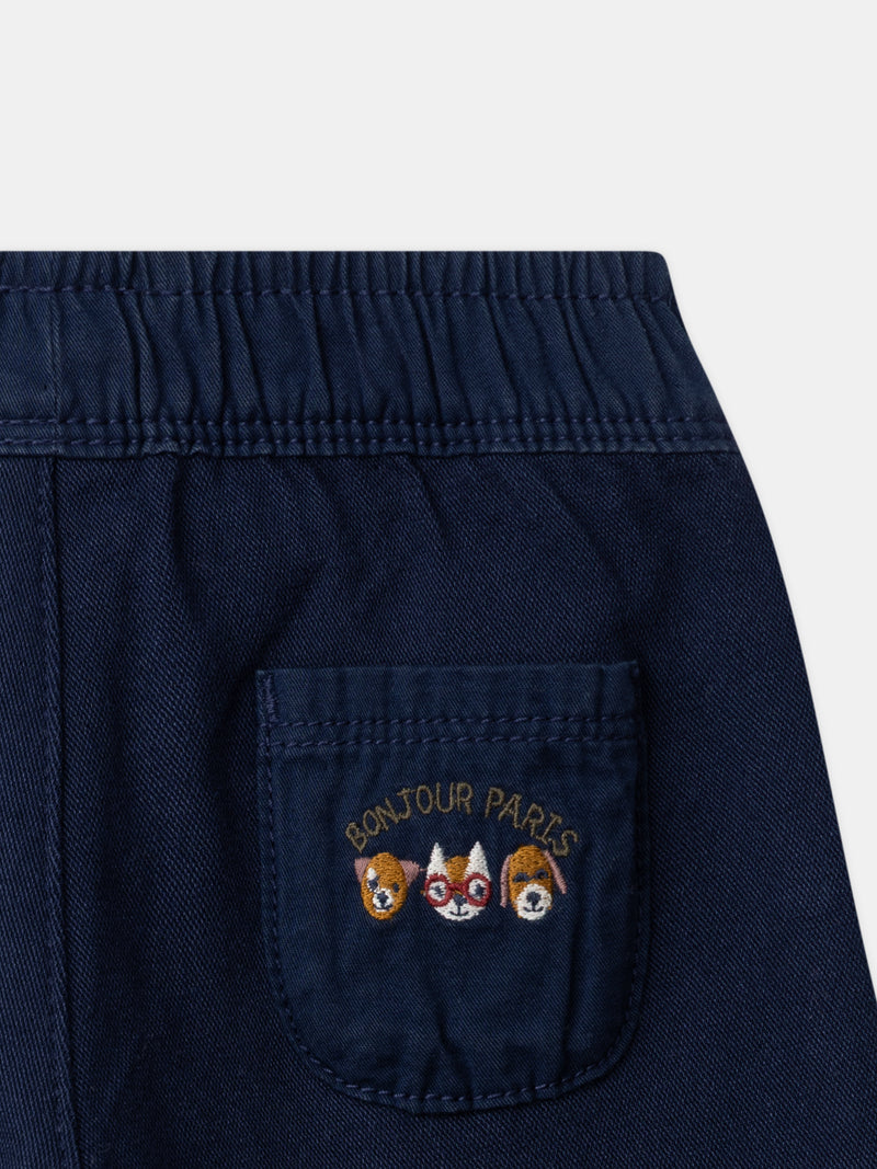 Marineblaue Hose mit Tierstickerei für Baby Jungen