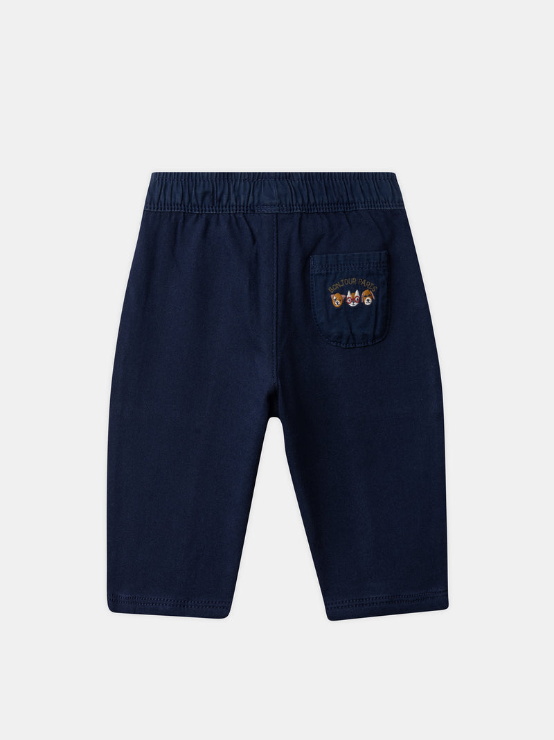 Marineblaue Hose mit Tierstickerei für Baby Jungen
