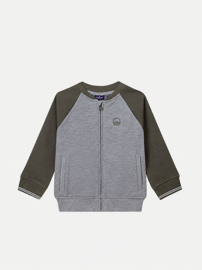 Grau und khakifarbenes Jungen-Sweatshirt mit Reißverschluss
