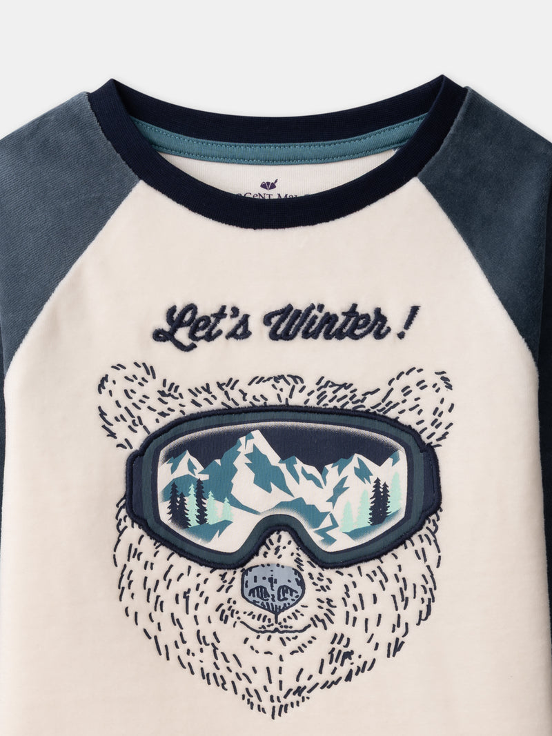Ecru-und-marineblau-Pyjama-Bär-Junge