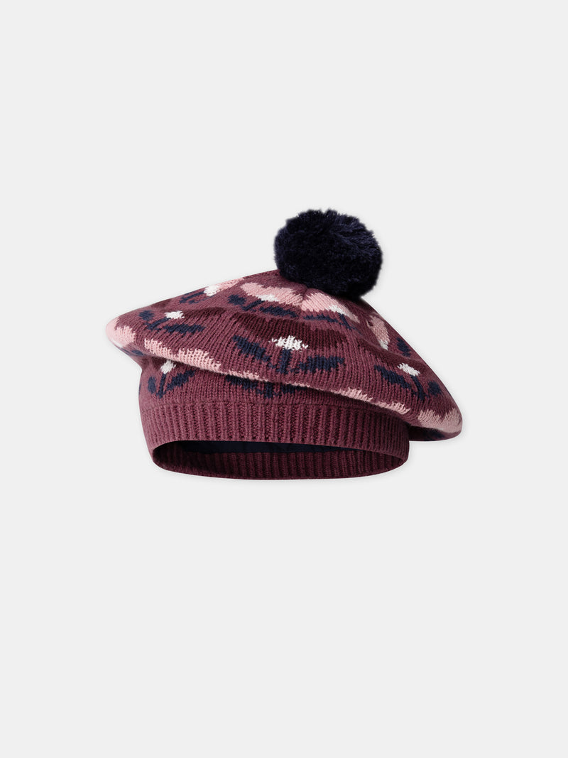 Blumenjacquard-Beret für Mädchen