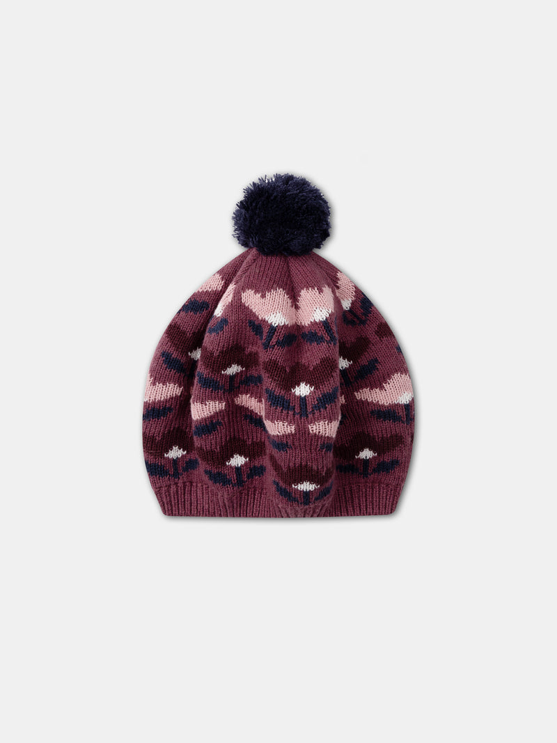 Blumenjacquard-Beret für Mädchen
