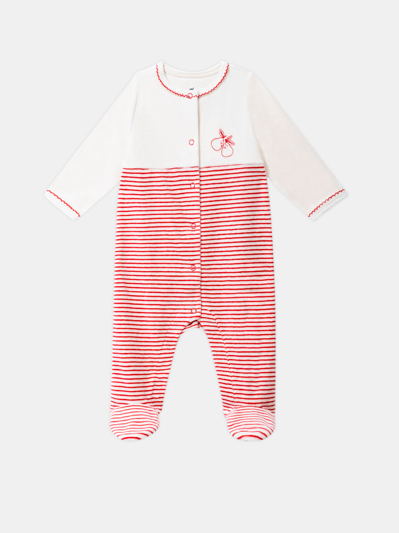 Grenouillère en velours à rayures et broderie poire Bébé Fille