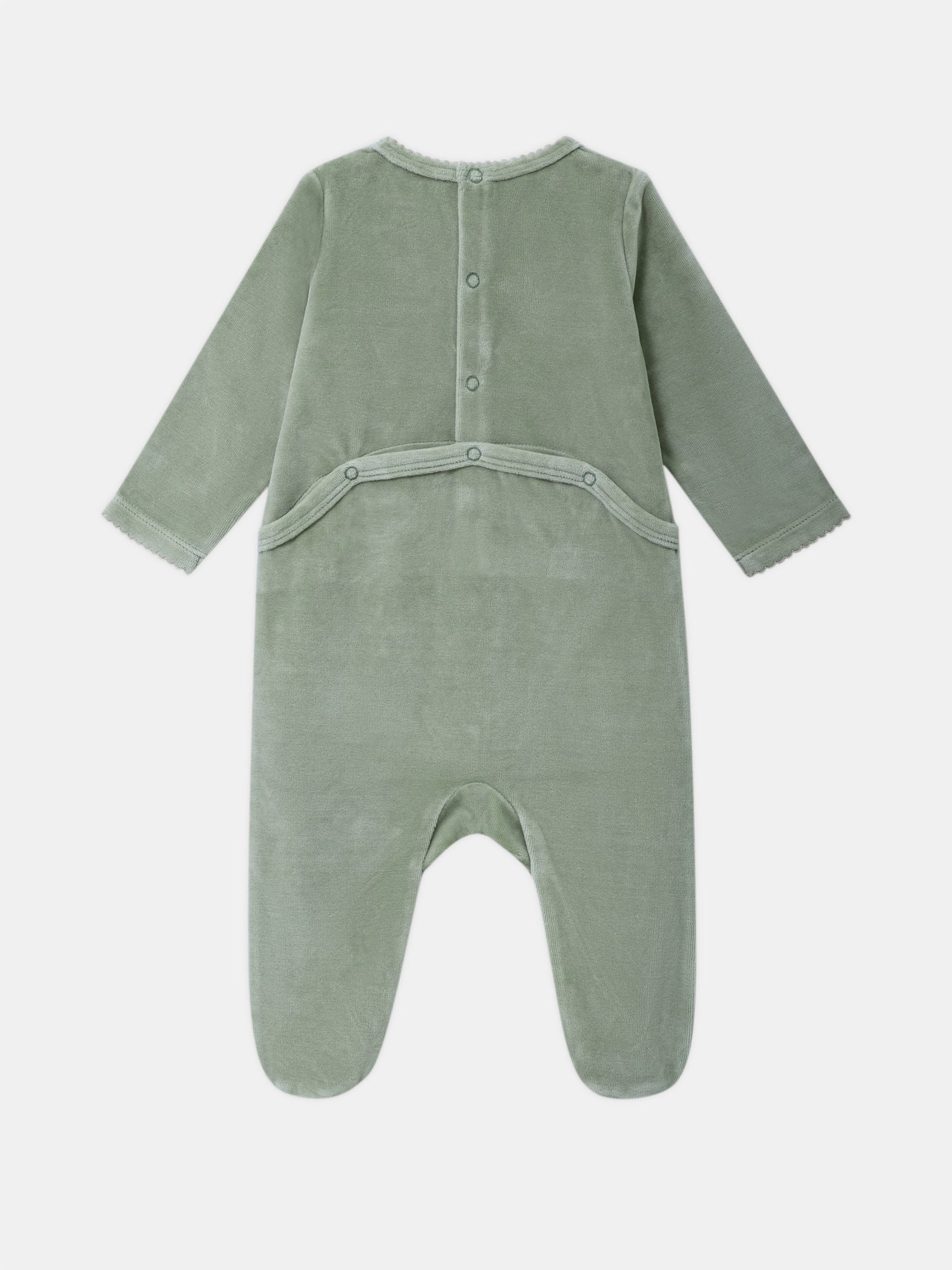 Fleece-Einteiler-in-Salbeigrün-mit-Maus-und-Früchte-Stickerei-Baby-Mädchen