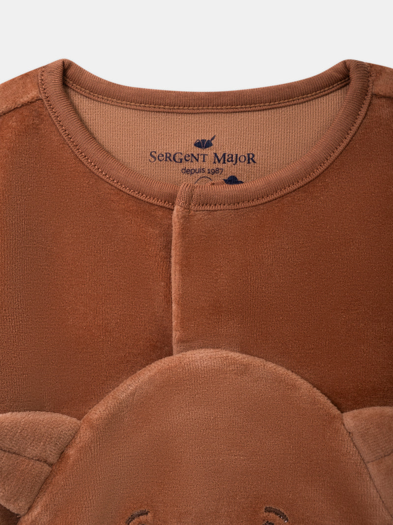 Grenouillère en velours marron avec patch visage renard Bébé Garçon