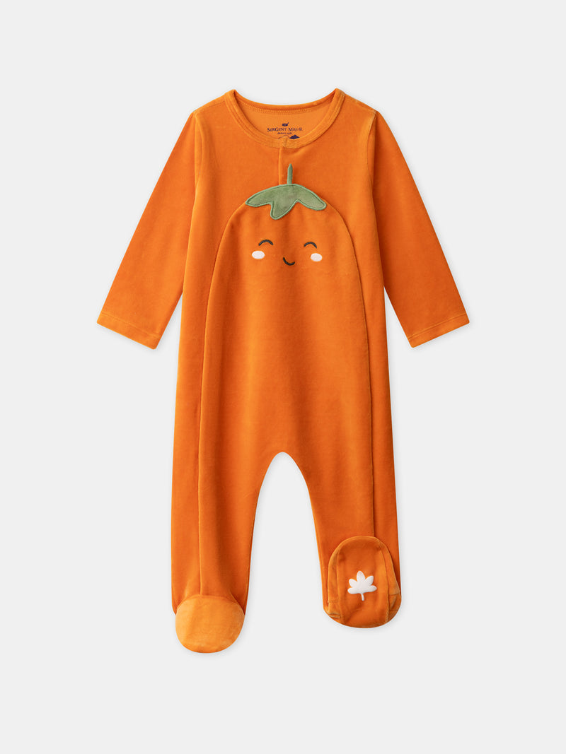 Grenouillère orange citrouille en velours + bonnet Bébé Garçon
