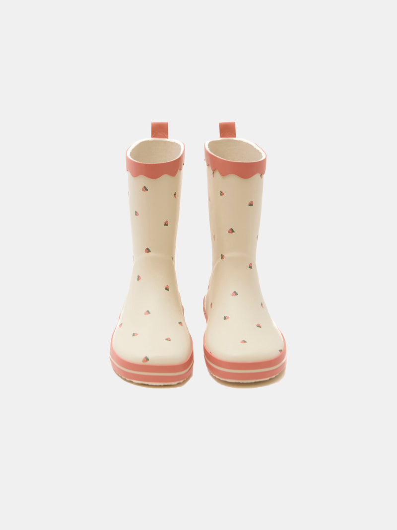Beige Regenschuhe mit Erdbeer-Muster für Mädchen